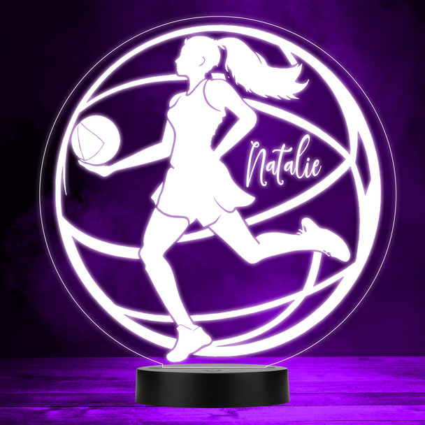 Girl Playing Netball Silhouette Ball Shape Sports Fan LED Colour Night Light