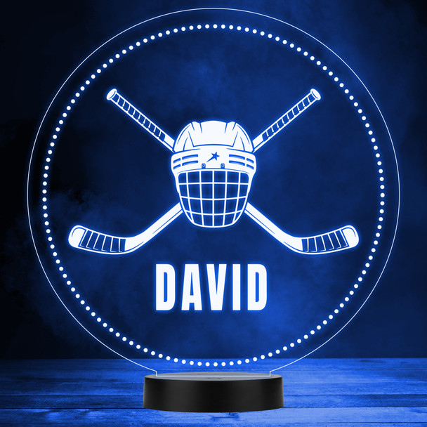 Ice Hockey Sticks & Helmet Sports Fan Personalised Colour Changing Night Light