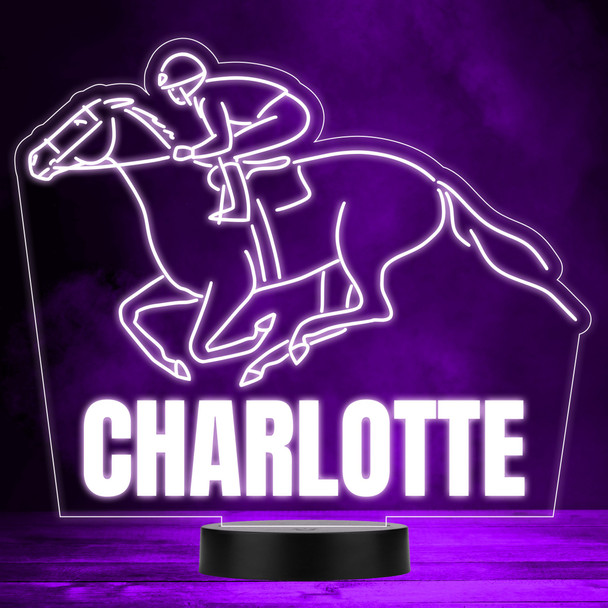 Jockey On Racing Horse Races Sports Fan Personalised Colour Changing Night Light