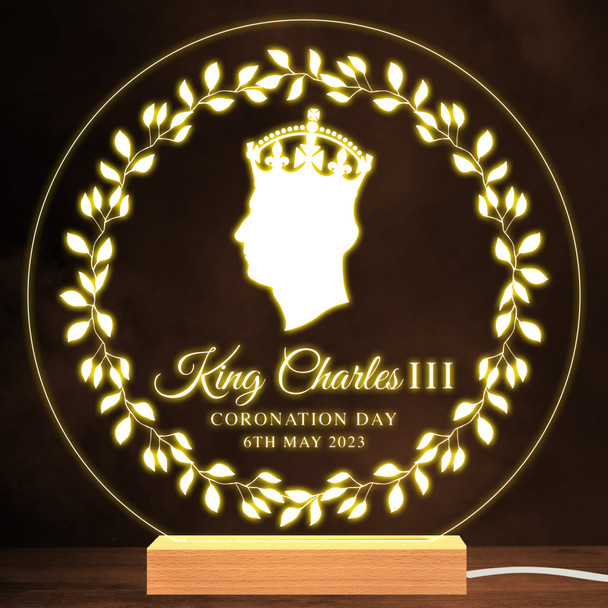 Wreath King Charles Coronation Souvenir Personalised Warm White Lamp Night Light