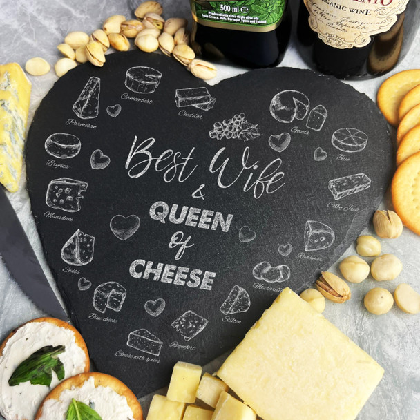 Cheese Selection Best Wife Queen Of Cheese Heart Gift Slate Cheese Serving Board