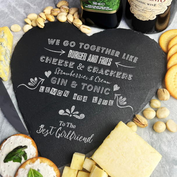 Food Drink Perfect Match Poem Girlfriend Gift Heart Slate Cheese Serving Board