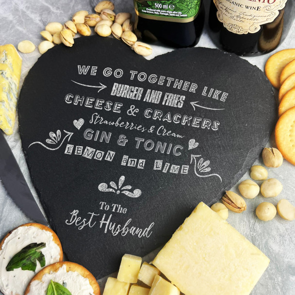 Food Drink Perfect Match Poem Best Husband Gift Heart Slate Cheese Serving Board