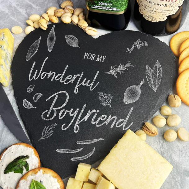 Food Assortment For My Wonderful Boyfriend Gift Heart Slate Cheese Board