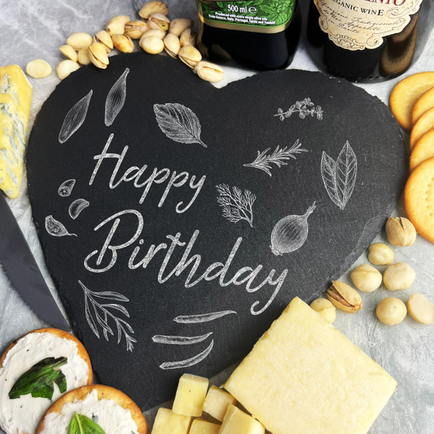 Food Assortment Serving Heart Happy Birthday Gift Slate Cheese Serving Board