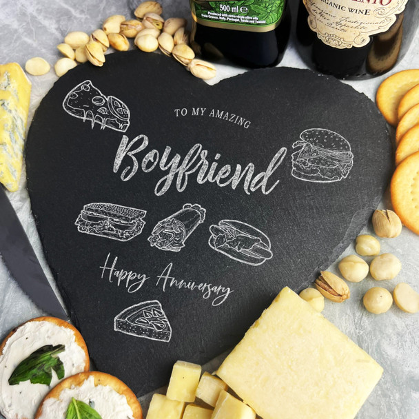 Food Selection Amazing Boyfriend Happy Anniversary Gift Heart Slate Cheese Board