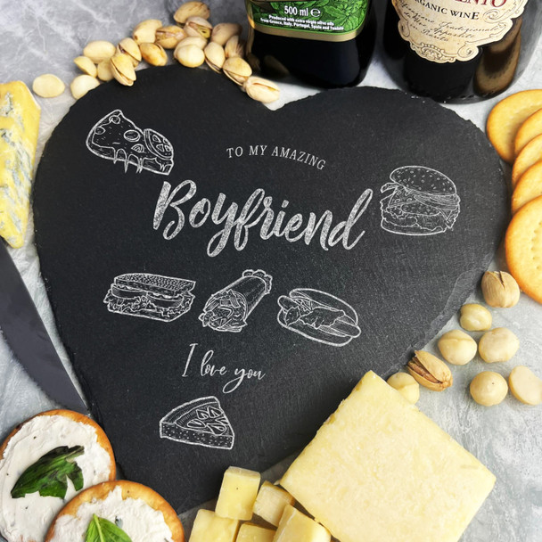 Food Selection Boyfriend I Love You Gift Heart Slate Cheese Serving Board