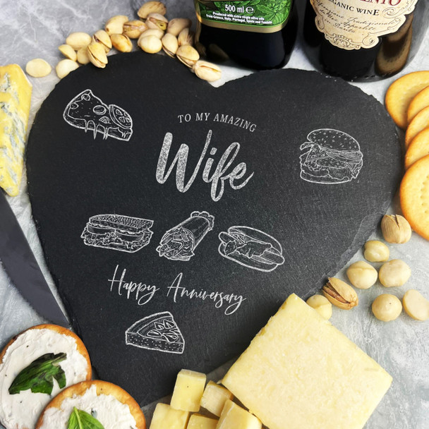 Food Selection Amazing Wife Happy Anniversary Gift Heart Slate Cheese Board