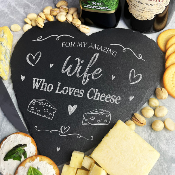 For My Amazing Wife  Heart & Swirls Gift Slate Cheese Serving Board