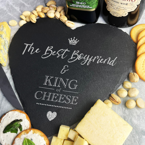 Best Boyfriend King Of Cheese Heart Crown Gift Slate Cheese Serving Board