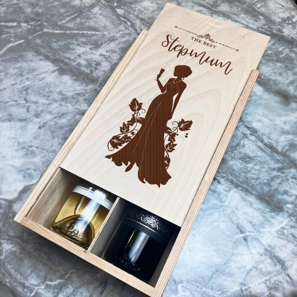 Pretty Lady In Dress Holding Drink Best Stepmum Double Two Bottle Wine Gift Box