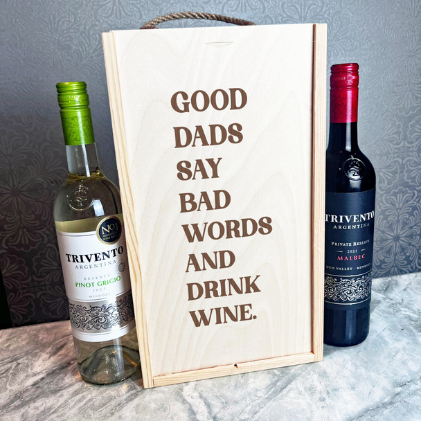 Funny Good Dads  Wooden Rope Double Two Bottle Wine Gift Box