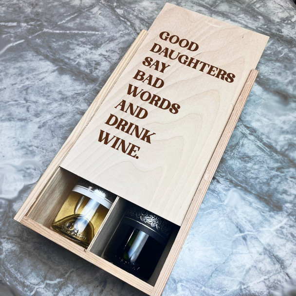 Funny Good Daughters  Wooden Rope Double Two Bottle Wine Gift Box