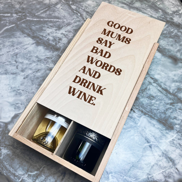 Funny Good Mums  Wooden Rope Double Two Bottle Wine Gift Box