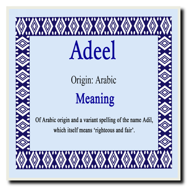 Adeel Personalised Name Meaning Coaster