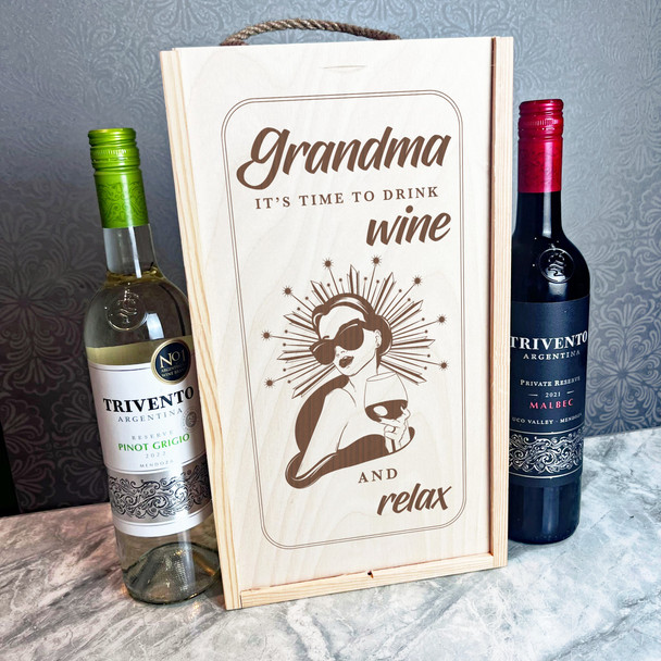 Grandma It's Time To Drink Wine Relax Lady Drink Two Bottle Wine Gift Box