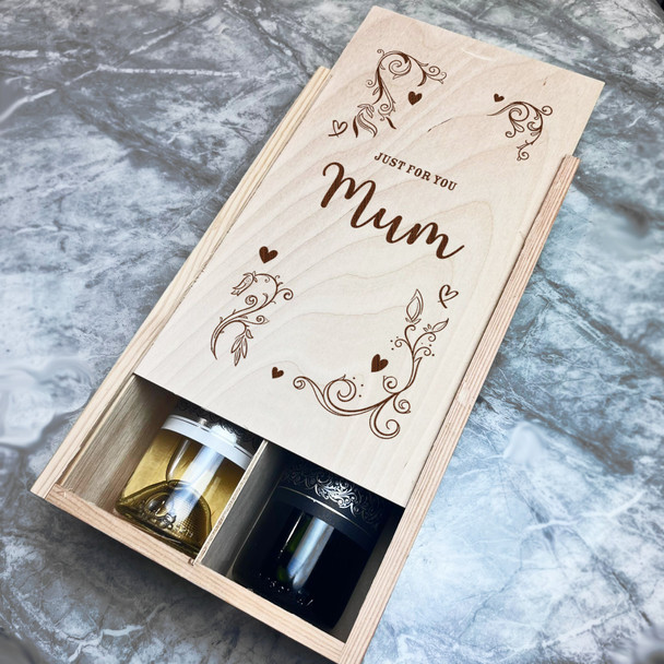 Pretty Hearts Swirl Frame Just For You Mum Double Two Bottle Wine Gift Box