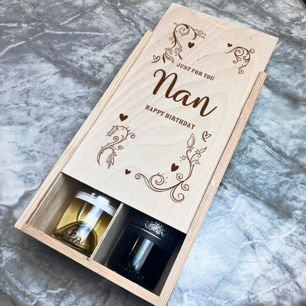 Pretty Hearts Just For You Nan Birthday Double Two Bottle Wine Gift Box