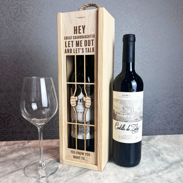 Great Granddaughter Let Me Out Lets Talk Prison Bars Single Bottle Wine Gift Box