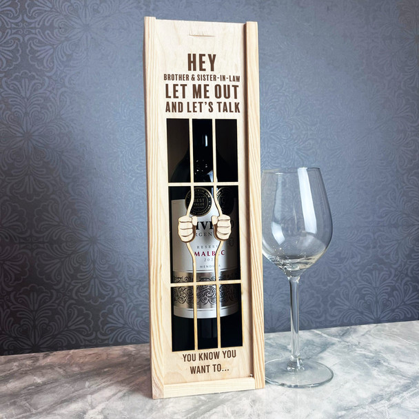 Brother Sister-in-law Let Me Out Lets Talk Prison Bars Bottle Wine Gift Box