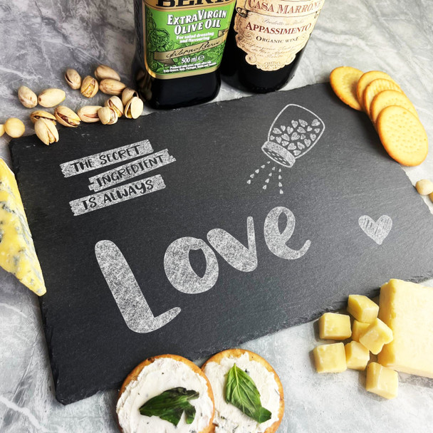 Salt Shaker Secret Ingredient Is Love Hearts Gift Slate Cheese Serving Board