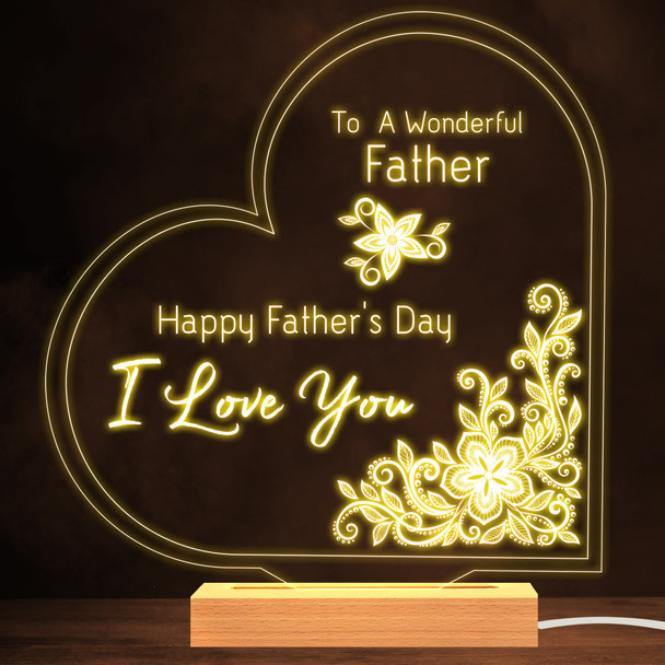 Floral A Wonderful Father Happy Father's Day Dad Heart White Night Light