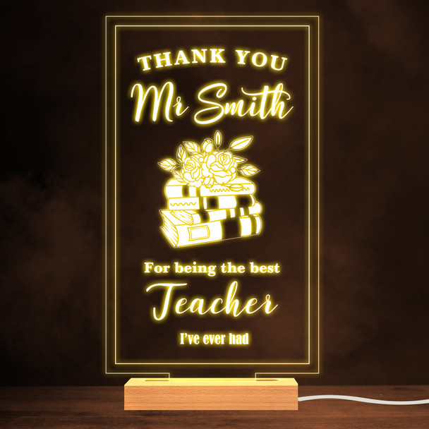 Floral Books Thank You The Best Teacher School Leavers White Night Light