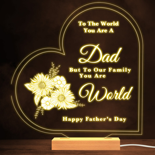 Floral Happy Father's Day Dad You Are The World Heart White Night Light