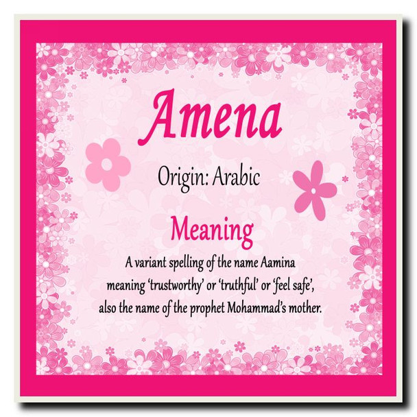 Amena Personalised Name Meaning Coaster