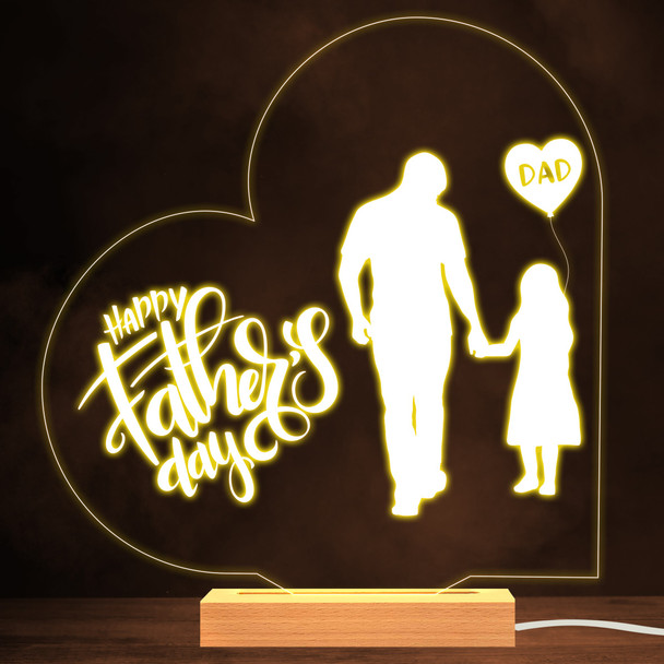 Happy Father's Day Man Silhouette With A Daughter Personalised White Night Light