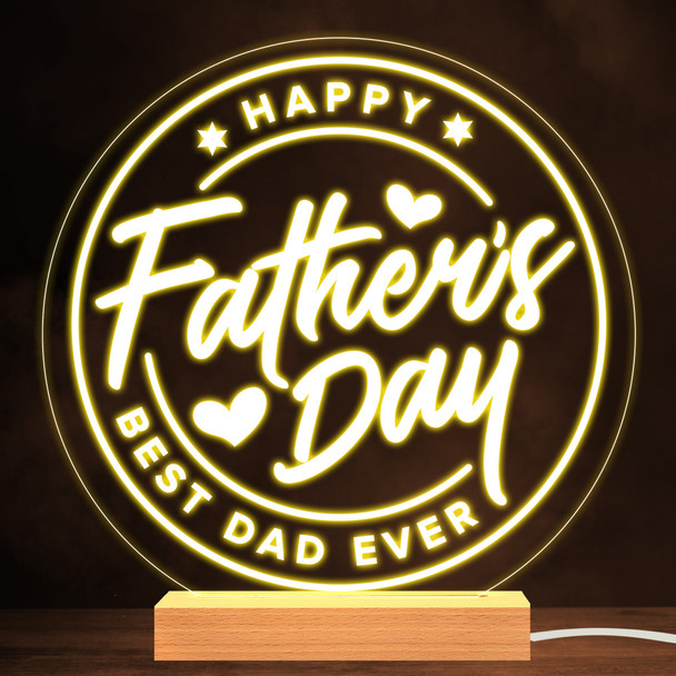 Happy Father's Day Round Hearts Best Dad Ever Personalised White Night Light