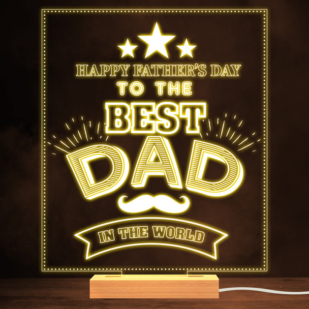 Moustache Happy Father's Day The Best Dad Stars Personalised White Night Light