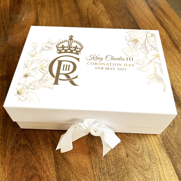 Gold Swirls Cr Crown King Charles III Coronation Personalised Hamper Gift Box