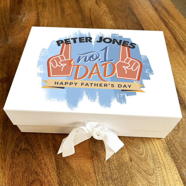 Father's Day No. 1 Dad Foam Finger Blue & Orange Personalised Hamper Gift Box