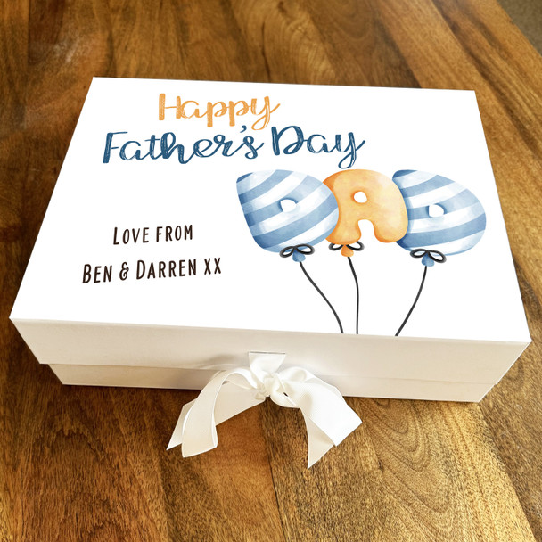 Father's Day Stripes Dad Balloons Orange & Blue Pastel Personalised Gift Box