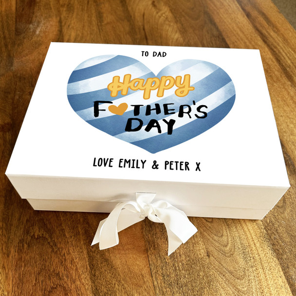 Happy Father's Day Yellow Blue Striped Heart To Dad Personalised Hamper Gift Box