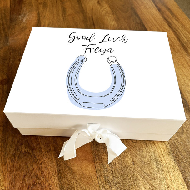Lucky Horseshoe Doodle Blue Good Luck Personalised Hamper Gift Box