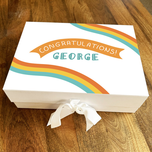 Orange Yellow & Blue Stripes Congratulations Personalised Hamper Gift Box