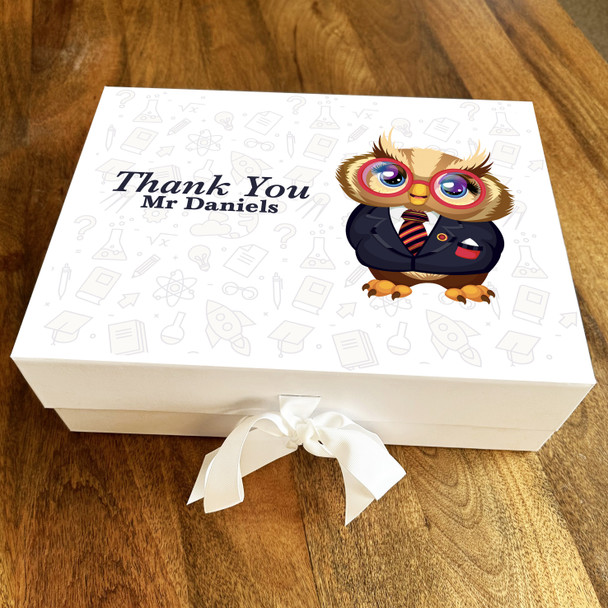 Owl & Books Thank You Teacher School Leavers Blue Personalised Hamper Gift Box