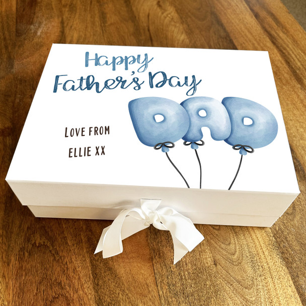 Pastel Blue Dad Balloons Happy Father's Day Personalised Hamper Gift Box