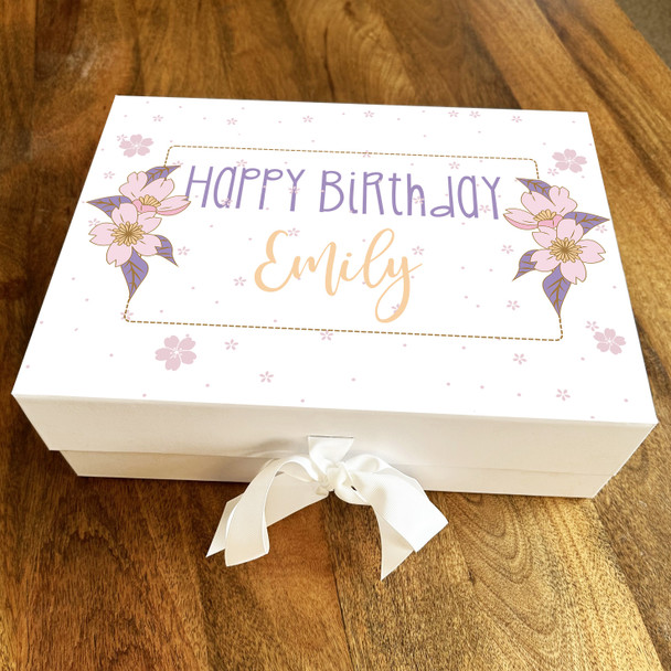 Pink & Purple Floral Gold Frame Pretty Birthday Personalised Hamper Gift Box