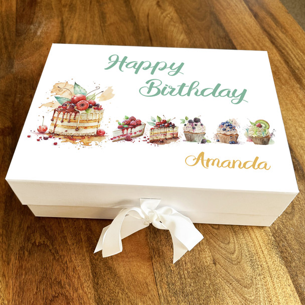 Birthday Watercolour Pretty Bakes Rectangle Personalised Hamper Gift Box Birthday Watercolour Pretty Bakes Rectangle Personalised Hamper Gift Box
