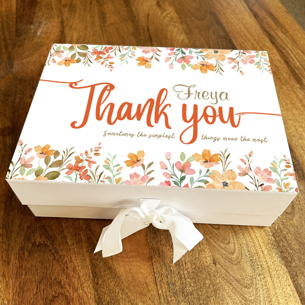 Pink Orange Floral Border Thank You Personalised Hamper Gift Box