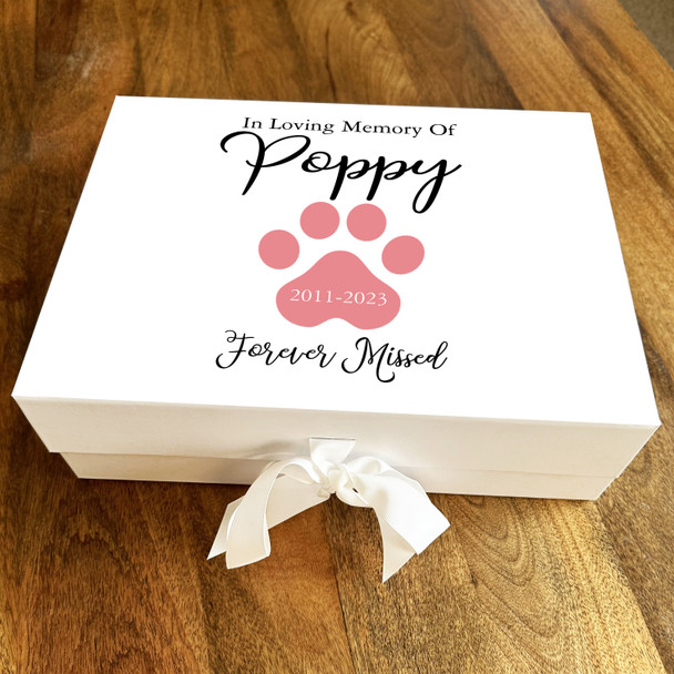 Pink Pawprint Dog Paw Pet Memorial Personalised Memory Rememberence Keepsake Box