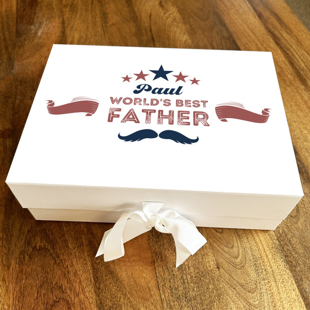 Vintage Star Banner & Moustache World's Best Father Personalised Hamper Gift Box