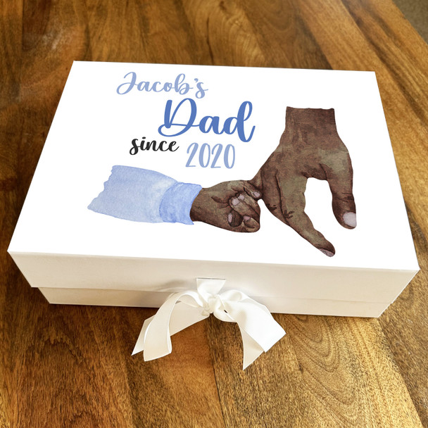 Watercolour Baby Boy Dad Since Holding Hands Dark Skin Personalised Gift Box