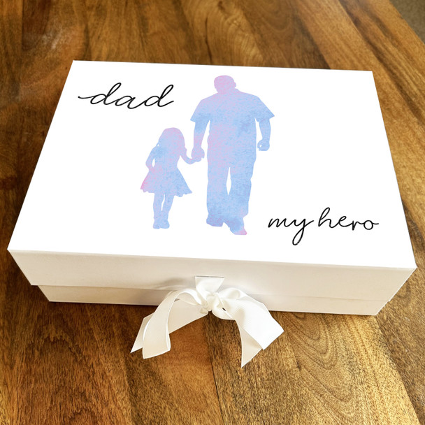 Blue & Pink Silhouette's Father & Daughter Dad My Hero Personalised Gift Box