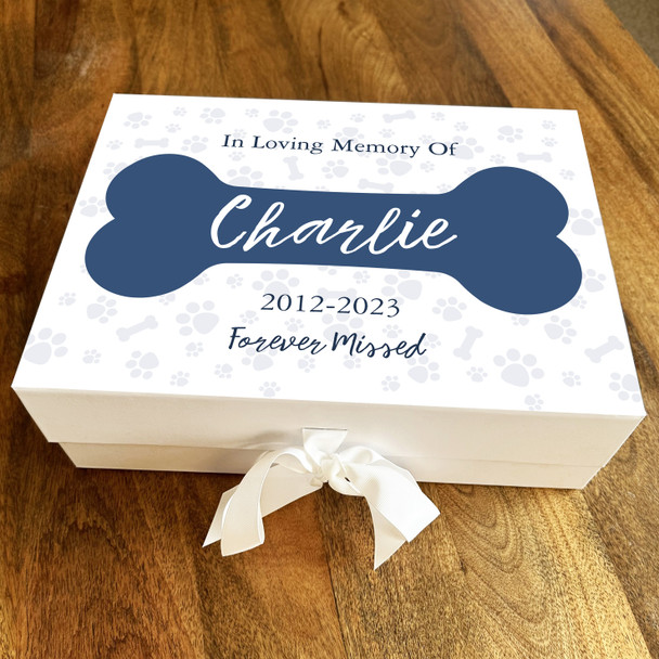 Blue Dog Bone Doggy Pet Memorial Personalised Memory Rememberence Keepsake Box