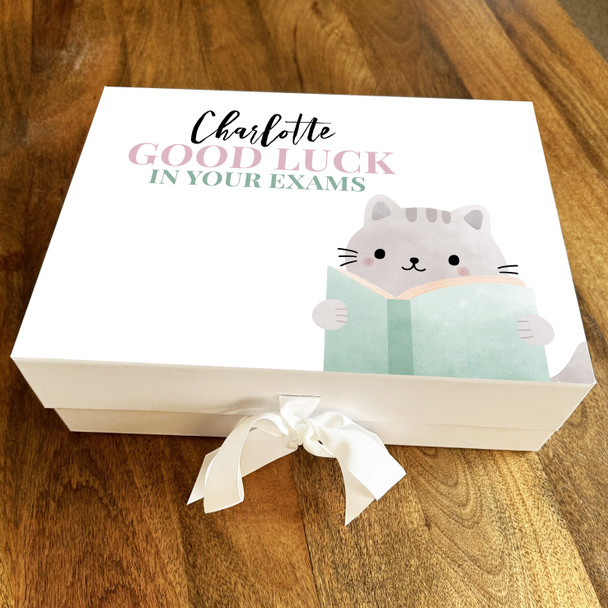 Cat & Book Good Luck In Exams School University College Personalised Gift Box