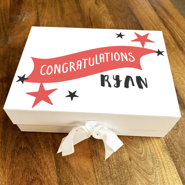 Congratulations Banner Red & Black Stars Personalised Hamper Gift Box